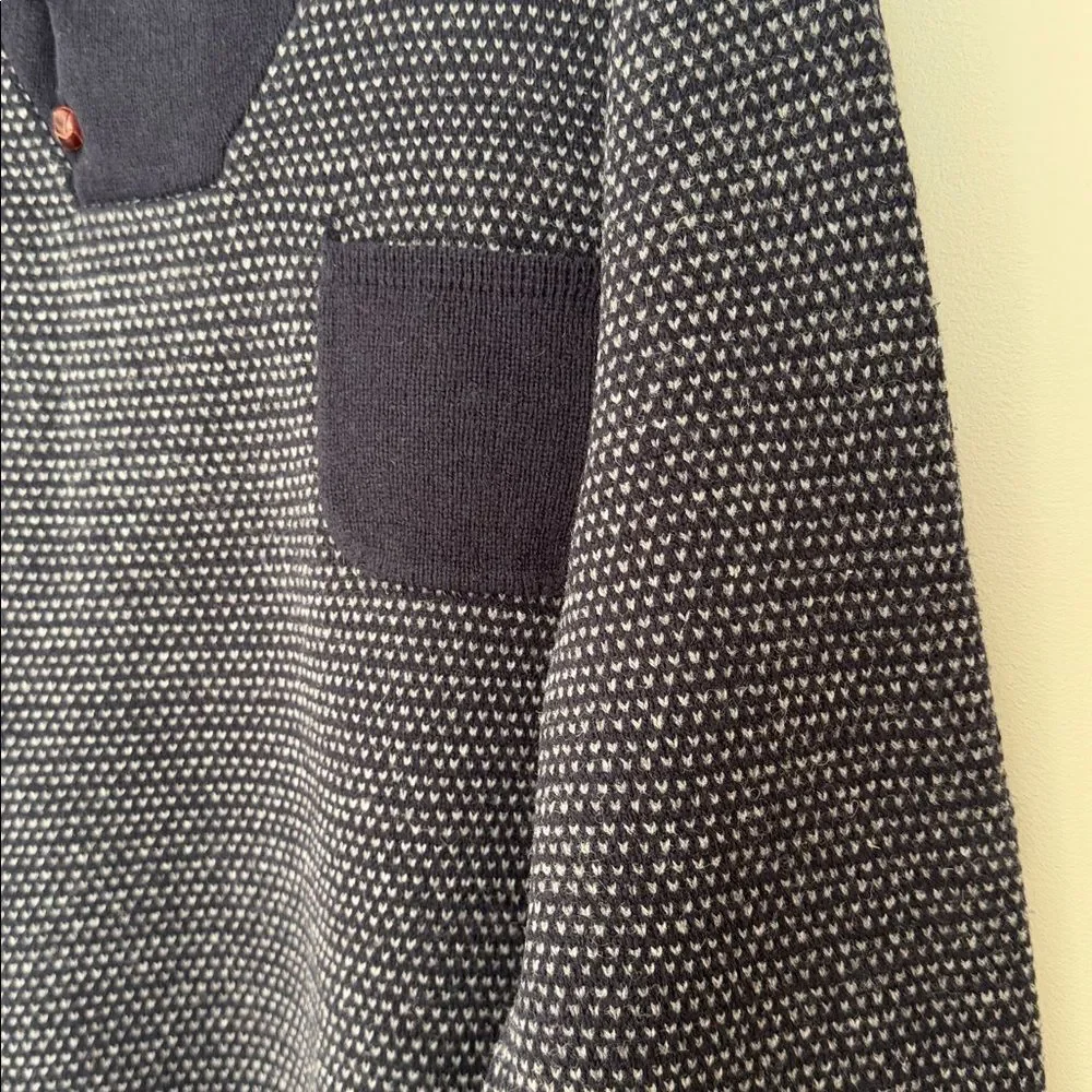 J.Crew Lambswool Shawl Collar Bird’s-Eye Sweater Men’s Large Navy Button Neck